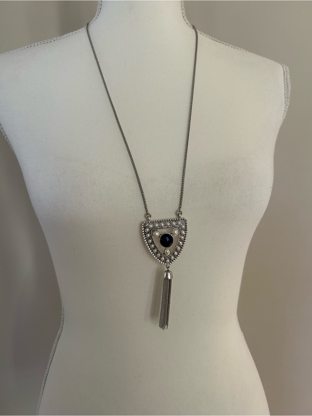 Lucky Silver Navy and Pearl Necklace - Picture 5 of 9